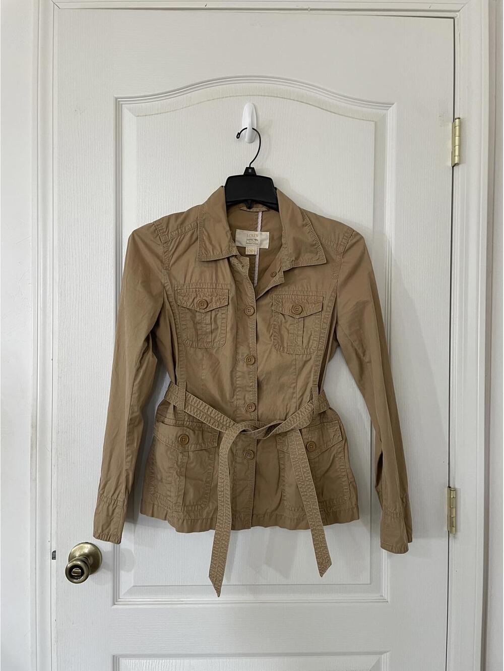 J. Crew Medium trench style utility jacket 4 pocket 5 button front belted short - Picture 5 of 6